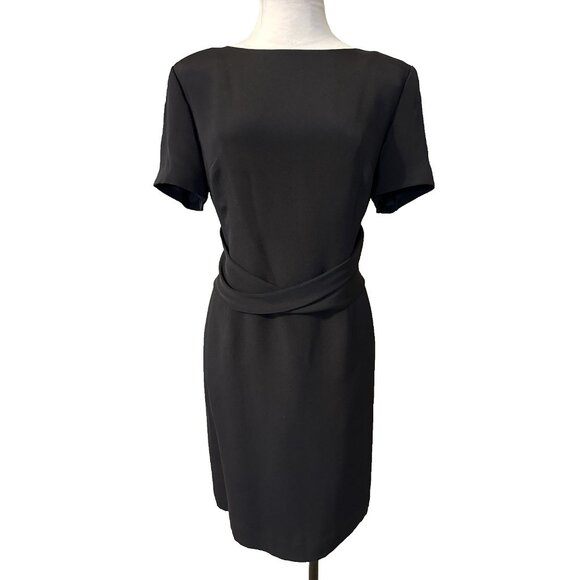 Talbots Silk Sheath Dress 14P Black Short Sleeve Classic Career Church - Picture 1 of 13